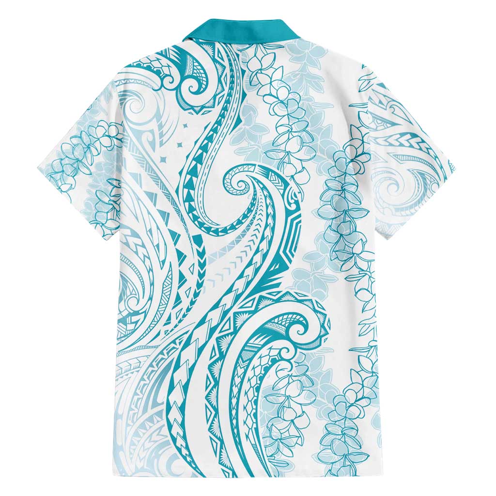 Polynesia Plumeria Lei Family Matching Tank Maxi Dress and Hawaiian Shirt White Turquoise Curves Motif