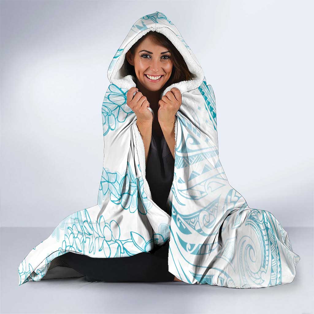 Polynesia Plumeria Lei Hooded Blanket White Turquoise Curves Motif LT7 - Polynesian Pride