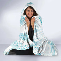 Polynesia Plumeria Lei Hooded Blanket White Turquoise Curves Motif LT7 - Polynesian Pride