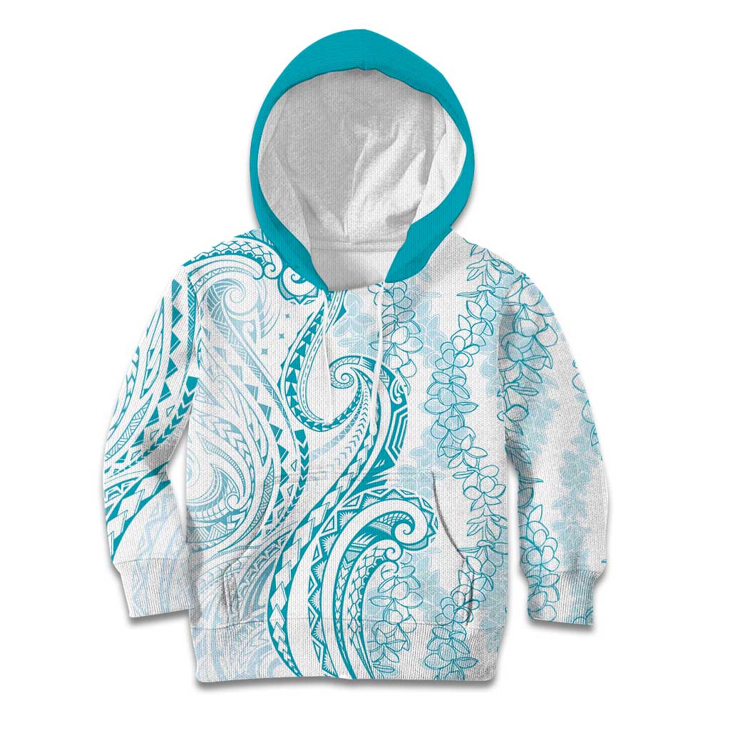 Polynesia Plumeria Lei Kid Hoodie White Turquoise Curves Motif LT7 Hoodie Turquoise - Polynesian Pride