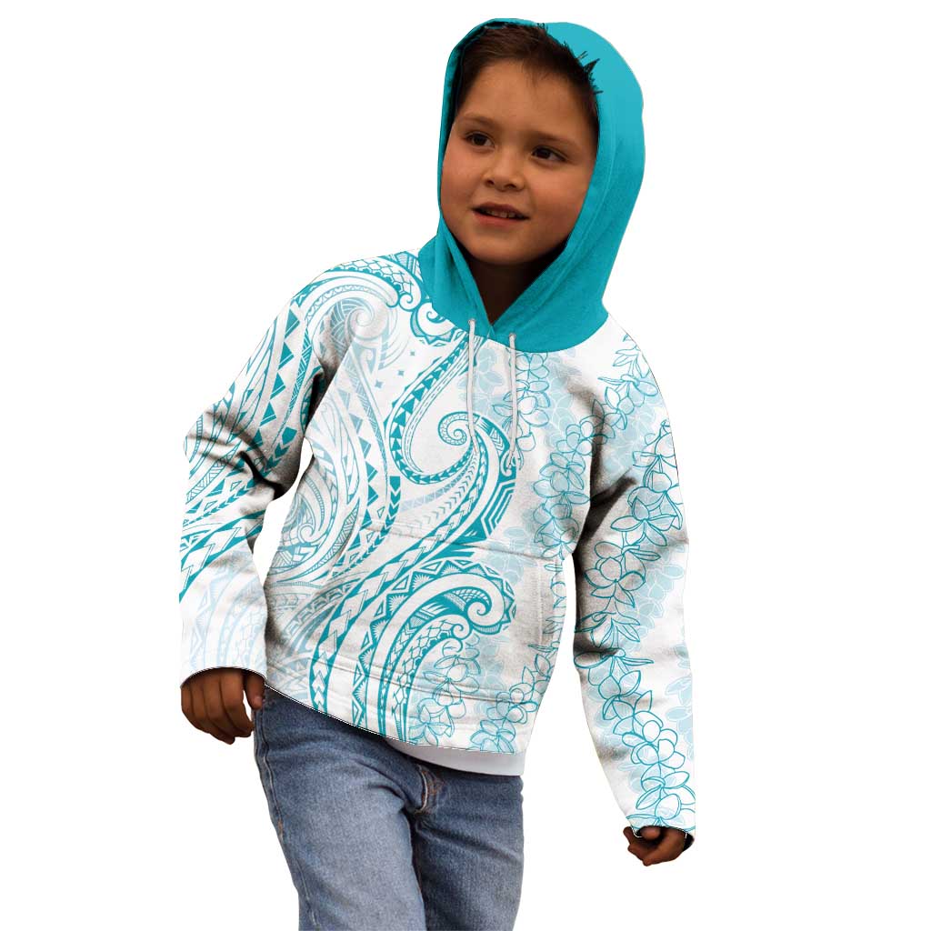Polynesia Plumeria Lei Kid Hoodie White Turquoise Curves Motif LT7 - Polynesian Pride