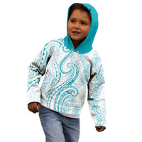 Polynesia Plumeria Lei Kid Hoodie White Turquoise Curves Motif LT7 - Polynesian Pride