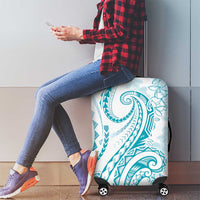Polynesia Plumeria Lei Luggage Cover White Turquoise Curves Motif