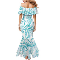 Polynesia Plumeria Lei Mermaid Dress White Turquoise Curves Motif