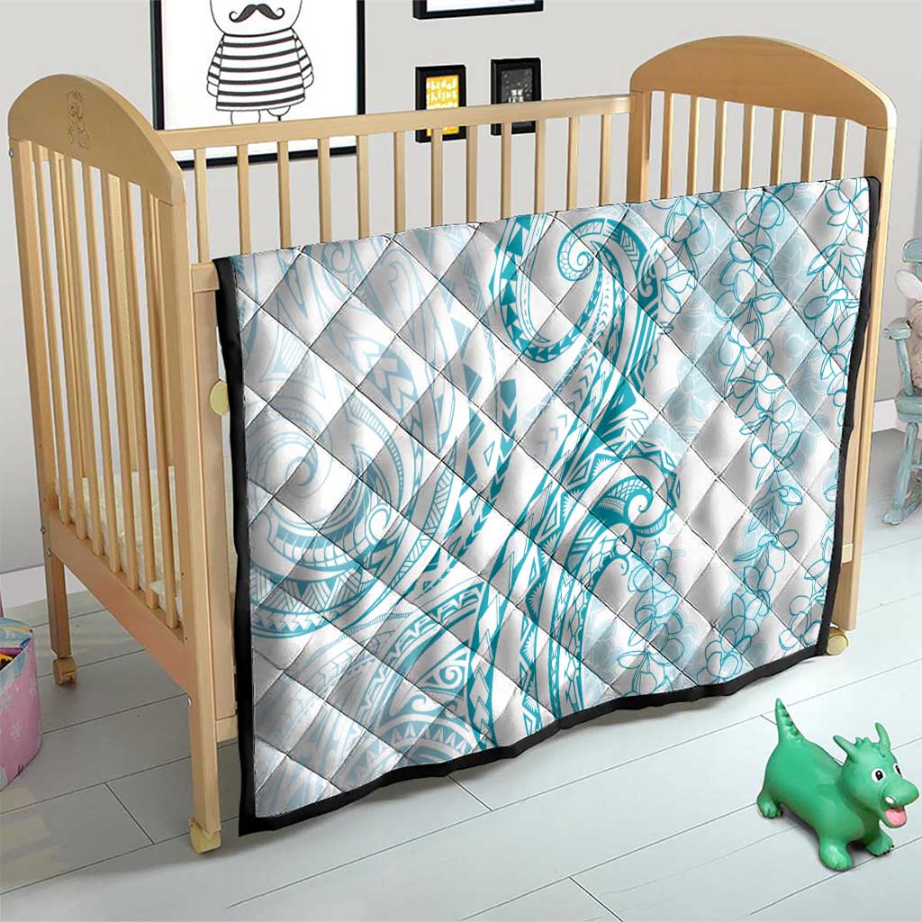 Polynesia Plumeria Lei Quilt White Turquoise Curves Motif