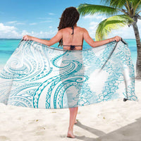 Polynesia Plumeria Lei Sarong White Turquoise Curves Motif