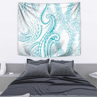 Polynesia Plumeria Lei Tapestry White Turquoise Curves Motif