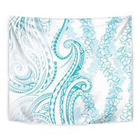 Polynesia Plumeria Lei Tapestry White Turquoise Curves Motif