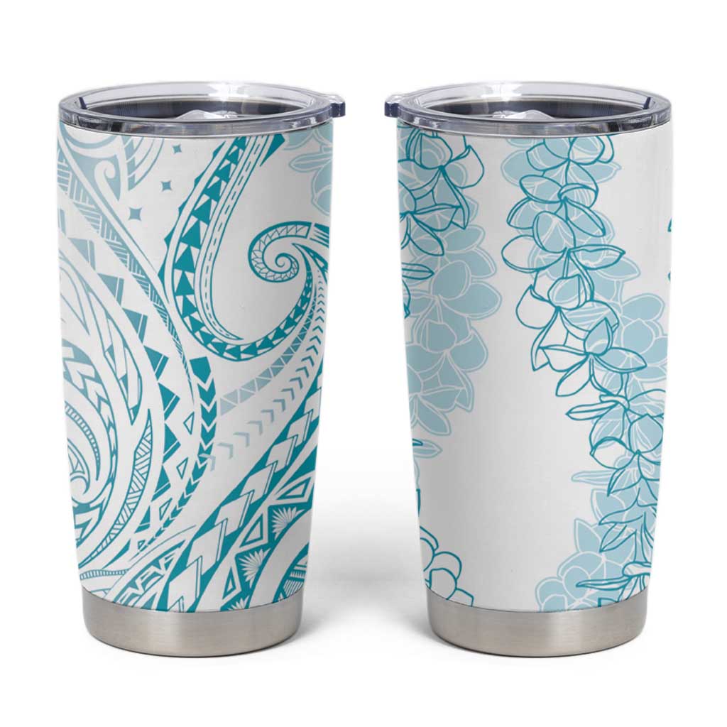 Polynesia Plumeria Lei Tumbler Cup White Turquoise Curves Motif