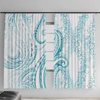 Polynesia Plumeria Lei Window Curtain White Turquoise Curves Motif