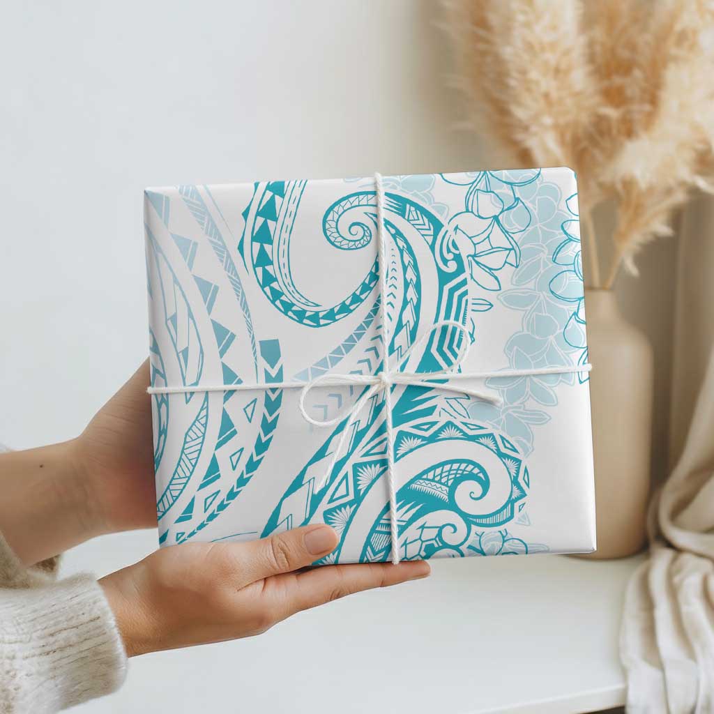Polynesia Plumeria Lei Wrapping Paper White Turquoise Curves Motif LT7 - Polynesian Pride