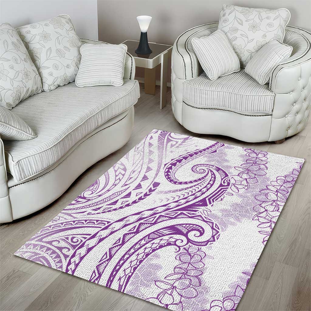 Polynesia Plumeria Lei Area Rug White Violet Curves Motif