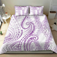Polynesia Plumeria Lei Bedding Set White Violet Curves Motif
