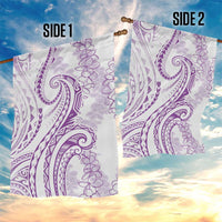 Polynesia Plumeria Lei Garden Flag White Violet Curves Motif