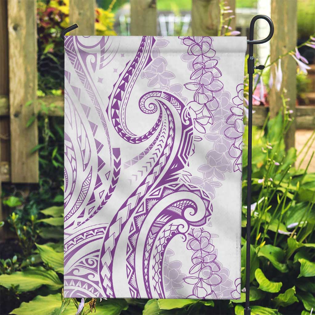 Polynesia Plumeria Lei Garden Flag White Violet Curves Motif
