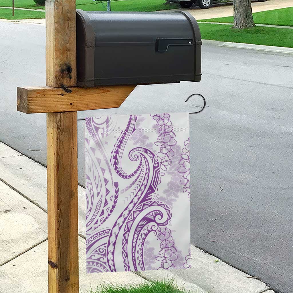 Polynesia Plumeria Lei Garden Flag White Violet Curves Motif