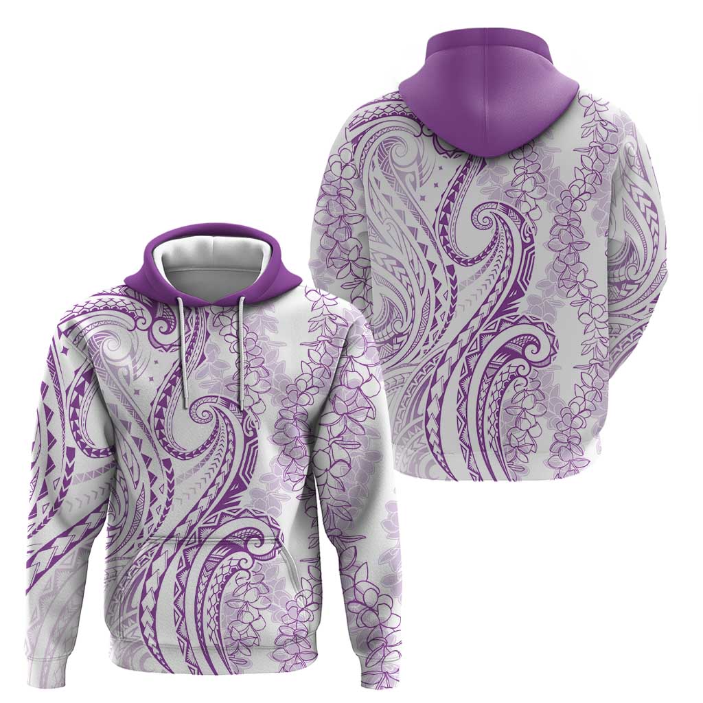 Polynesia Plumeria Lei Hoodie White Violet Curves Motif