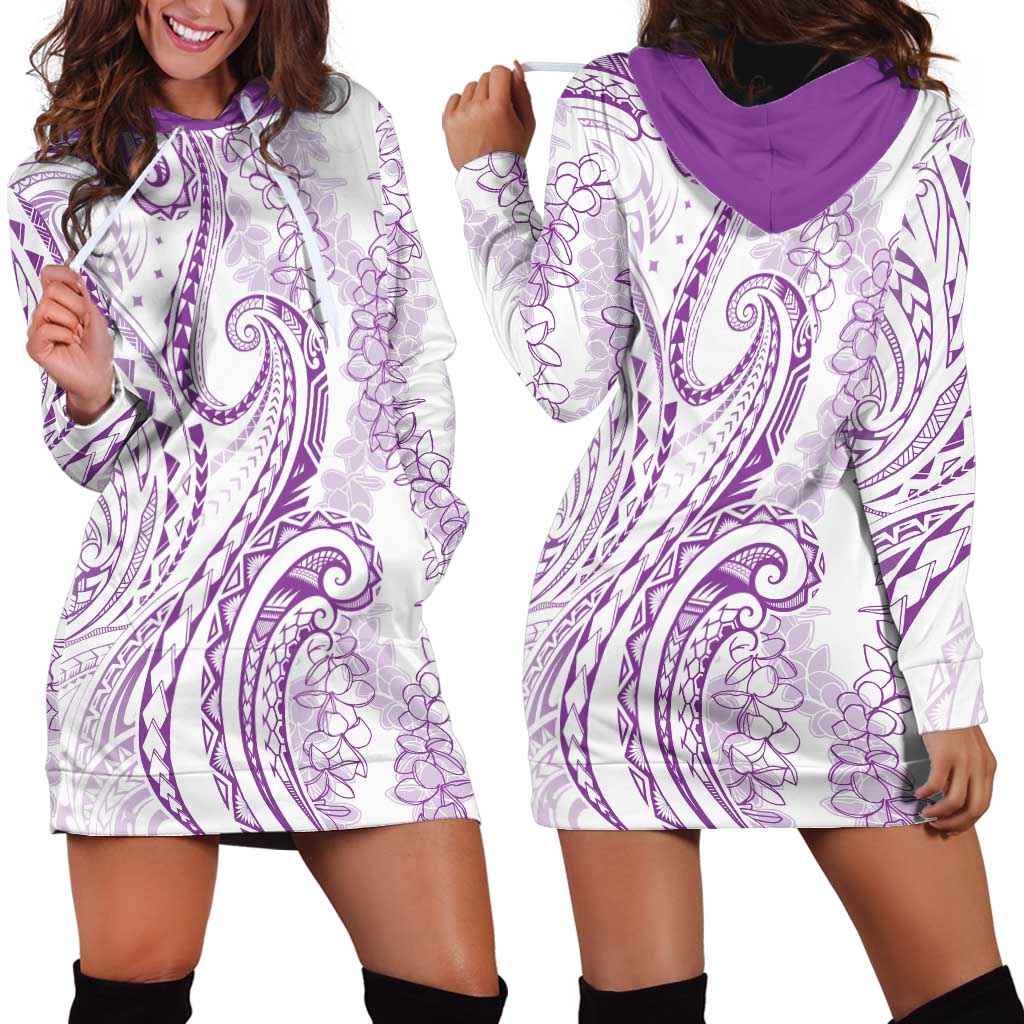 Polynesia Plumeria Lei Hoodie Dress White Violet Curves Motif