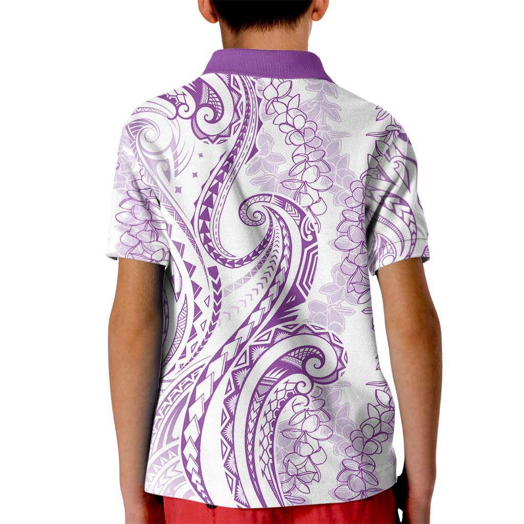 Polynesia Plumeria Lei Kid Polo Shirt White Violet Curves Motif LT7 - Polynesian Pride