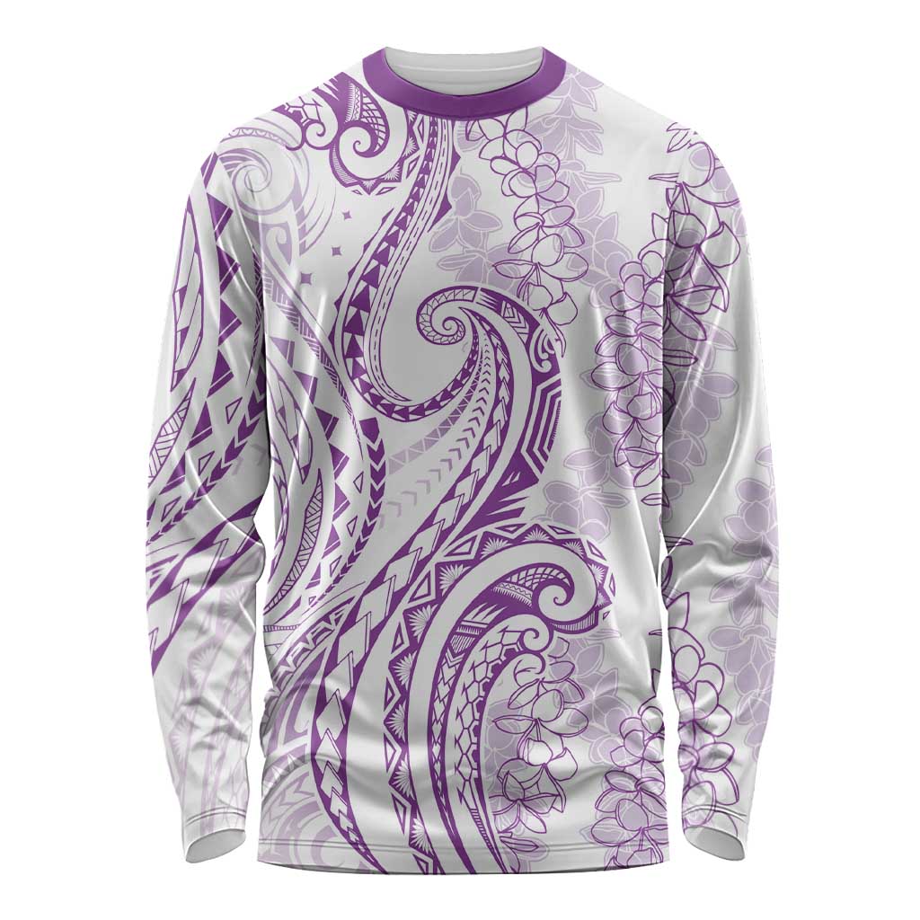 Polynesia Plumeria Lei Long Sleeve Shirt White Violet Curves Motif