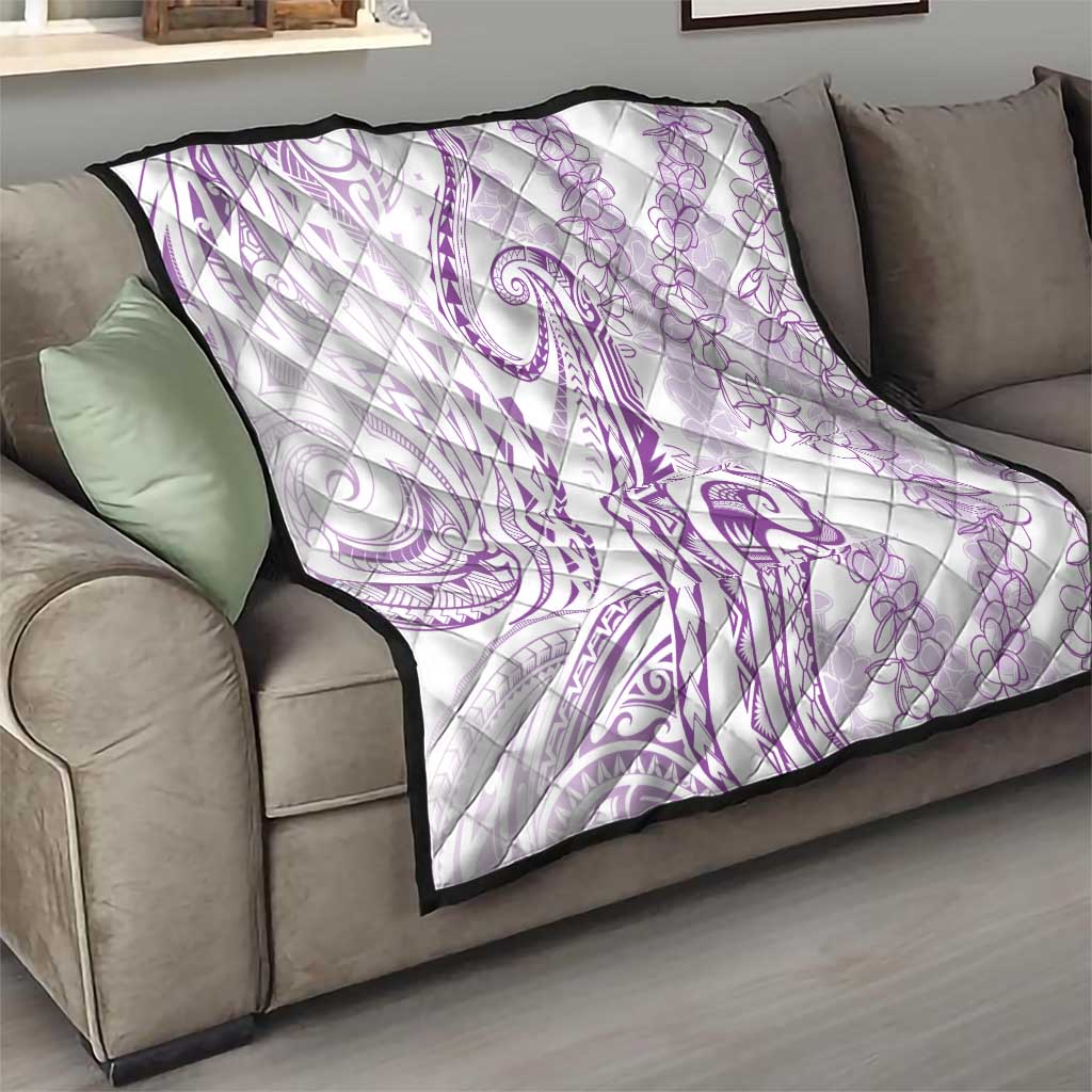 Polynesia Plumeria Lei Quilt White Violet Curves Motif