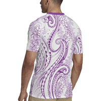 Polynesia Plumeria Lei Rugby Jersey White Violet Curves Motif