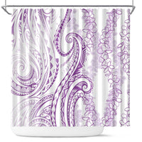 Polynesia Plumeria Lei Shower Curtain White Violet Curves Motif
