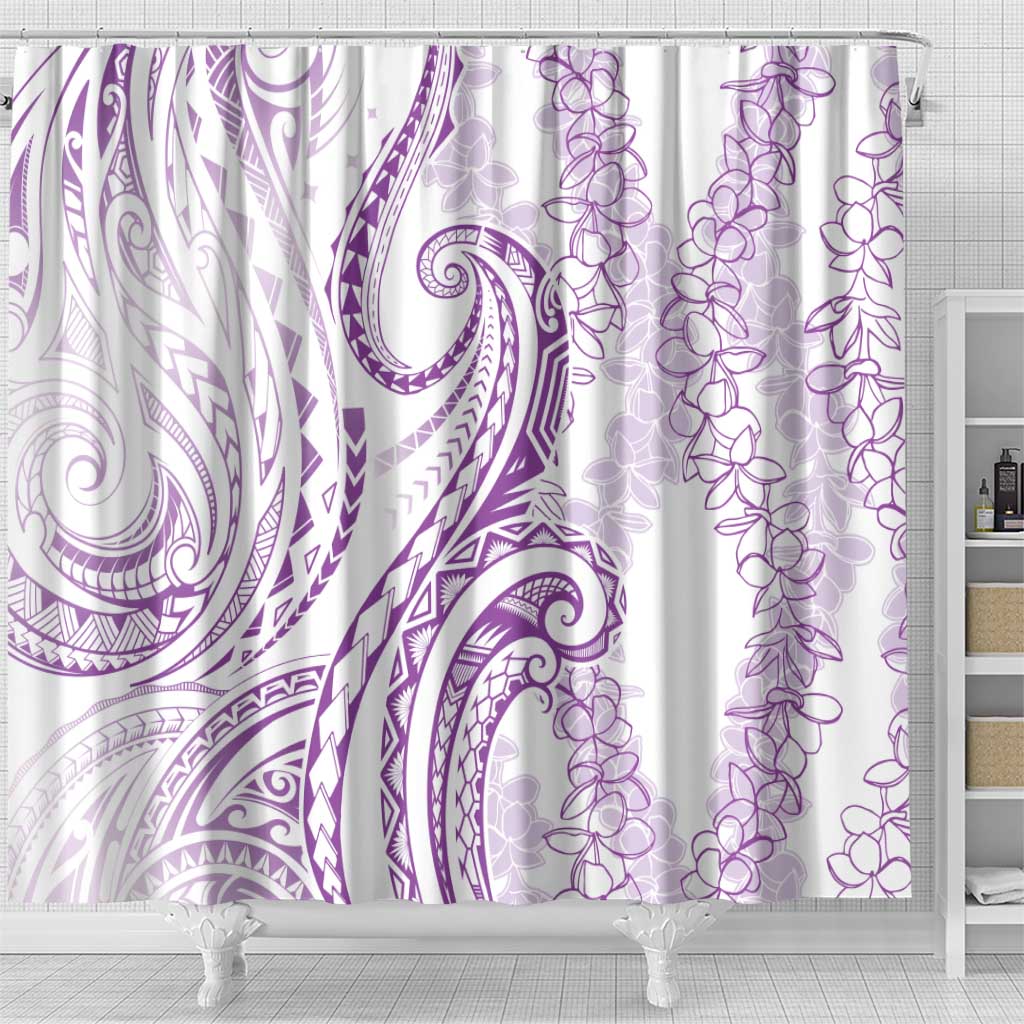 Polynesia Plumeria Lei Shower Curtain White Violet Curves Motif