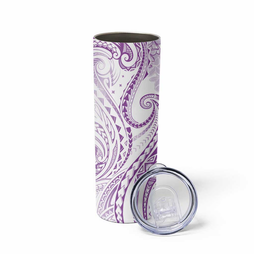 Polynesia Plumeria Lei Skinny Tumbler White Violet Curves Motif
