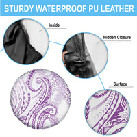 Polynesia Plumeria Lei Spare Tire Cover White Violet Curves Motif