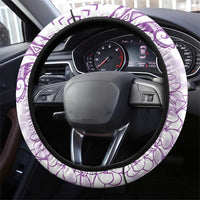 Polynesia Plumeria Lei Steering Wheel Cover White Violet Curves Motif