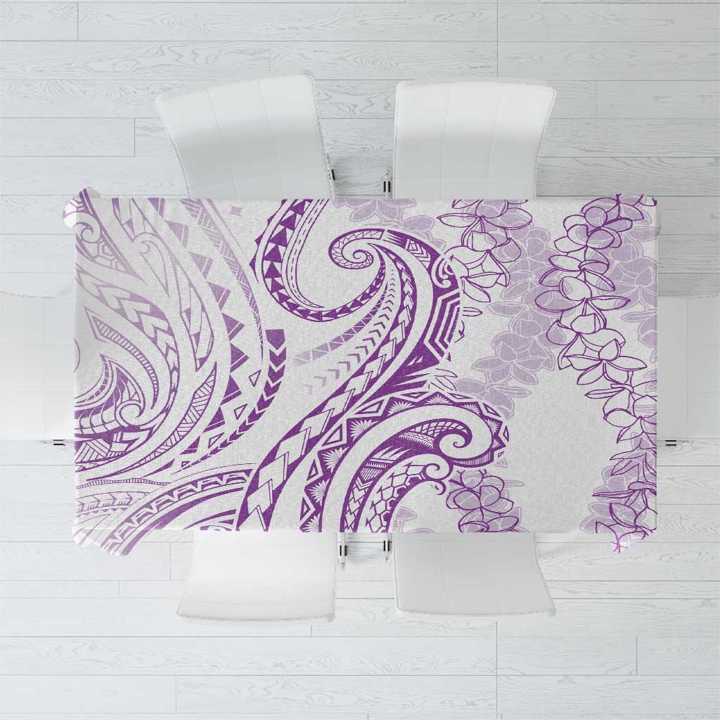 Polynesia Plumeria Lei Tablecloth White Violet Curves Motif