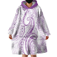 Polynesia Plumeria Lei Wearable Blanket Hoodie White Violet Curves Motif