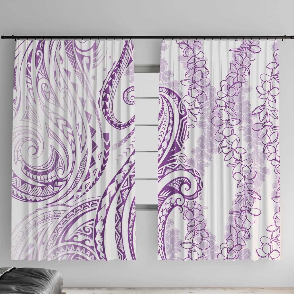 Polynesia Plumeria Lei Window Curtain White Violet Curves Motif