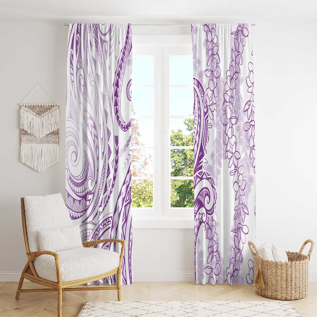 Polynesia Plumeria Lei Window Curtain White Violet Curves Motif