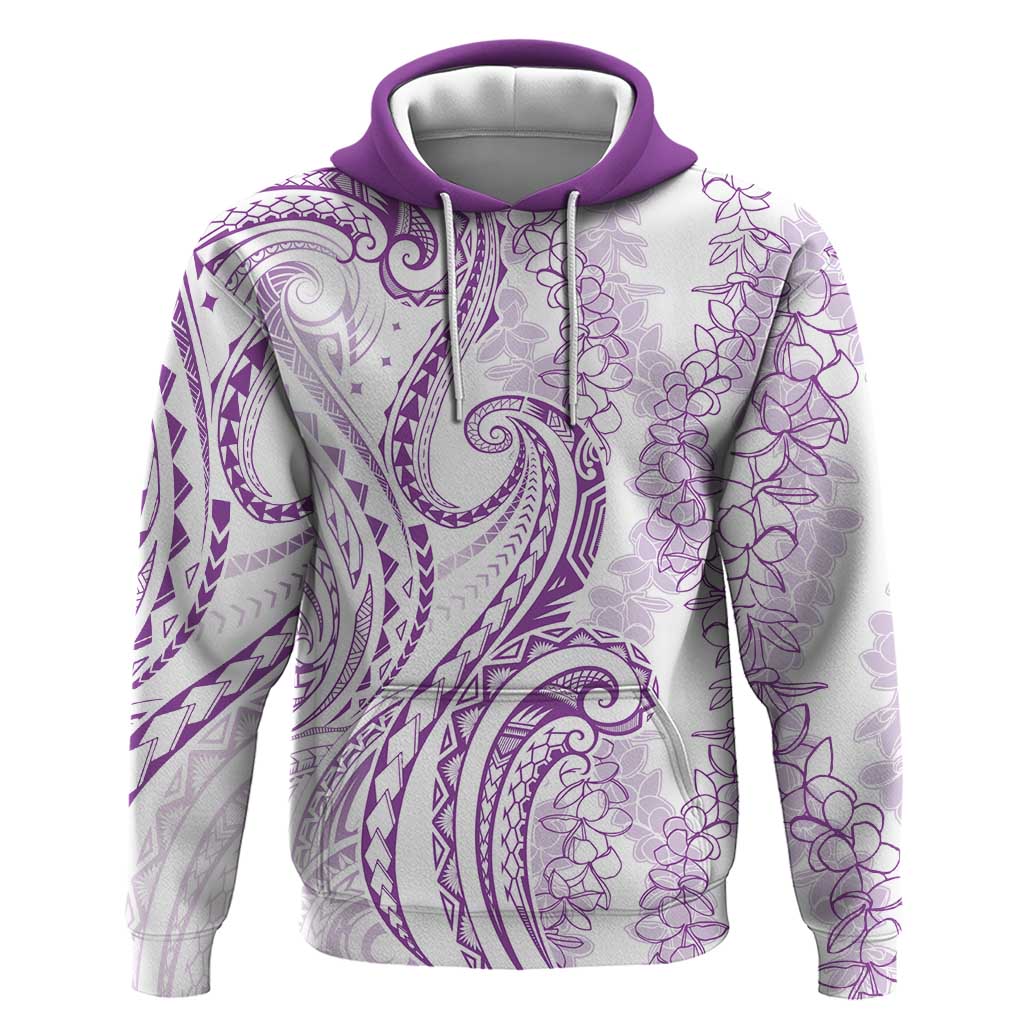 Polynesia Plumeria Lei Zip Hoodie White Violet Curves Motif