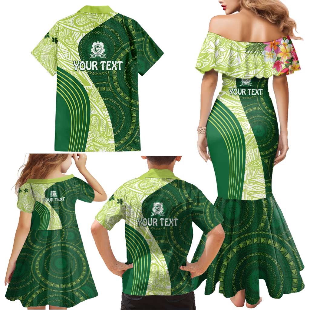 Fiji Ballantine Memorial High School Personalised Family Matching Mermaid Dress and Hawaiian Shirt Masi Tapa Mix Plumeria