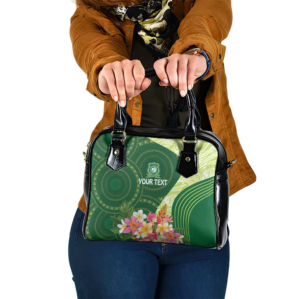 Fiji Ballantine Memorial High School Personalised Shoulder Handbag Masi Tapa Mix Plumeria