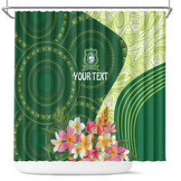 Fiji Ballantine Memorial High School Personalised Shower Curtain Masi Tapa Mix Plumeria LT7 Green - Polynesian Pride