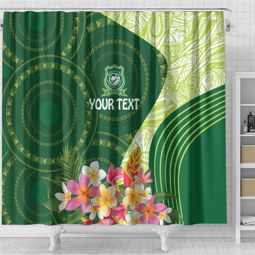 Fiji Ballantine Memorial High School Personalised Shower Curtain Masi Tapa Mix Plumeria LT7 - Polynesian Pride