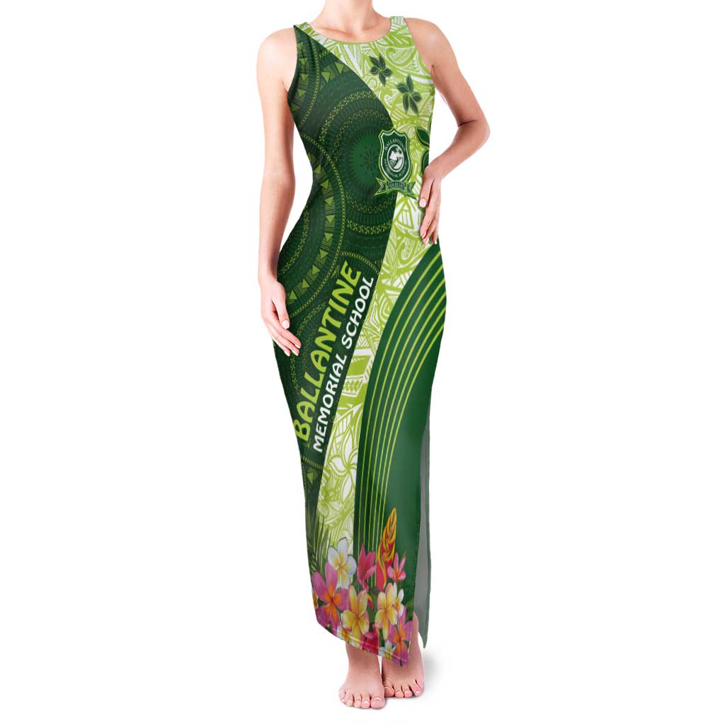 Fiji Ballantine Memorial High School Personalised Tank Maxi Dress Masi Tapa Mix Plumeria
