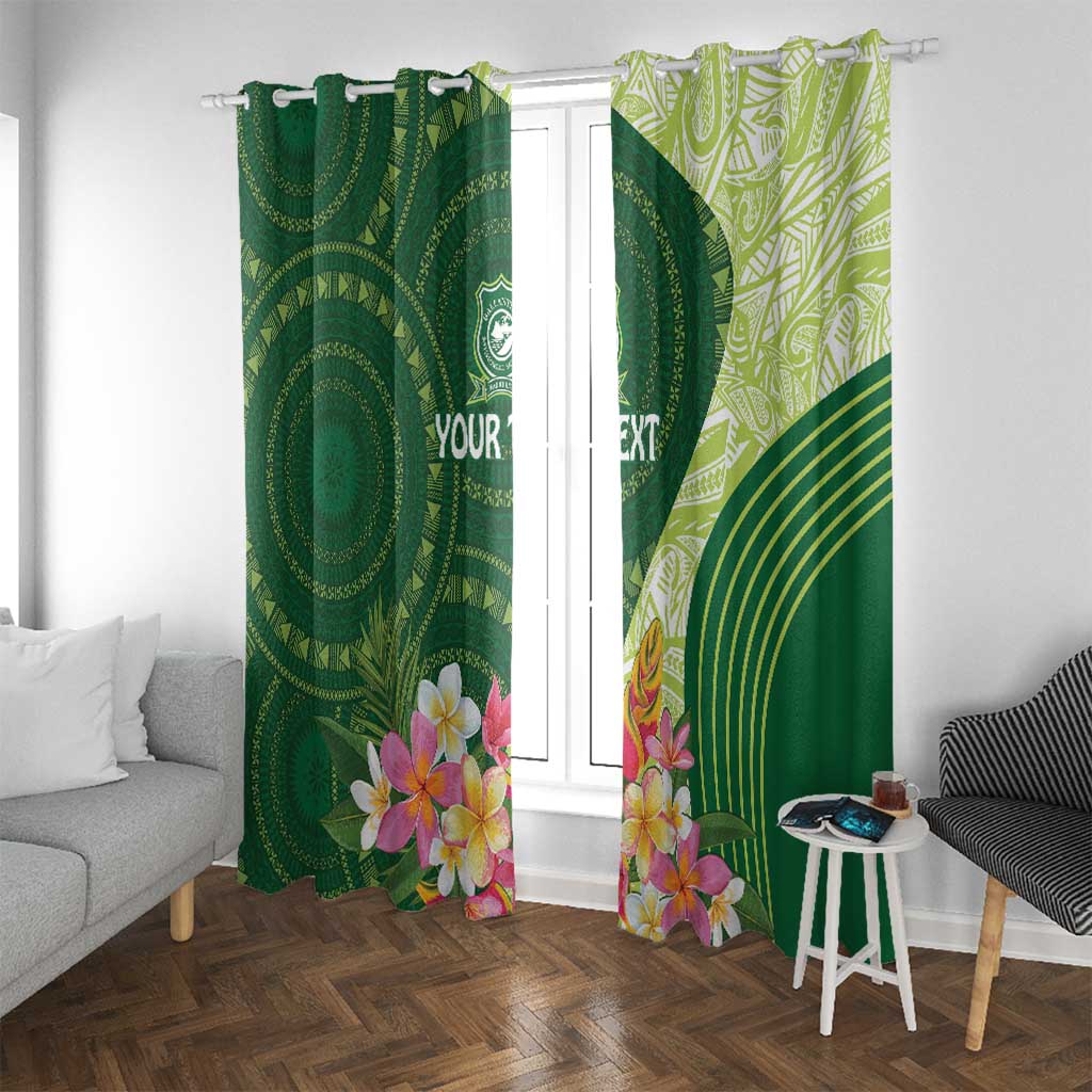 Fiji Ballantine Memorial High School Personalised Window Curtain Masi Tapa Mix Plumeria
