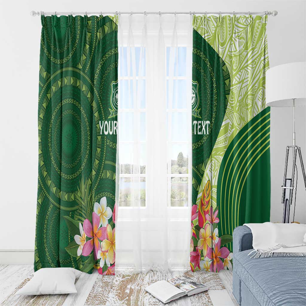 Fiji Ballantine Memorial High School Personalised Window Curtain Masi Tapa Mix Plumeria