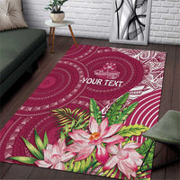 Fiji Adi Cakobau School Personalised Area Rug Masi Tapa Mix Plumeria LT7 Maroon - Polynesian Pride