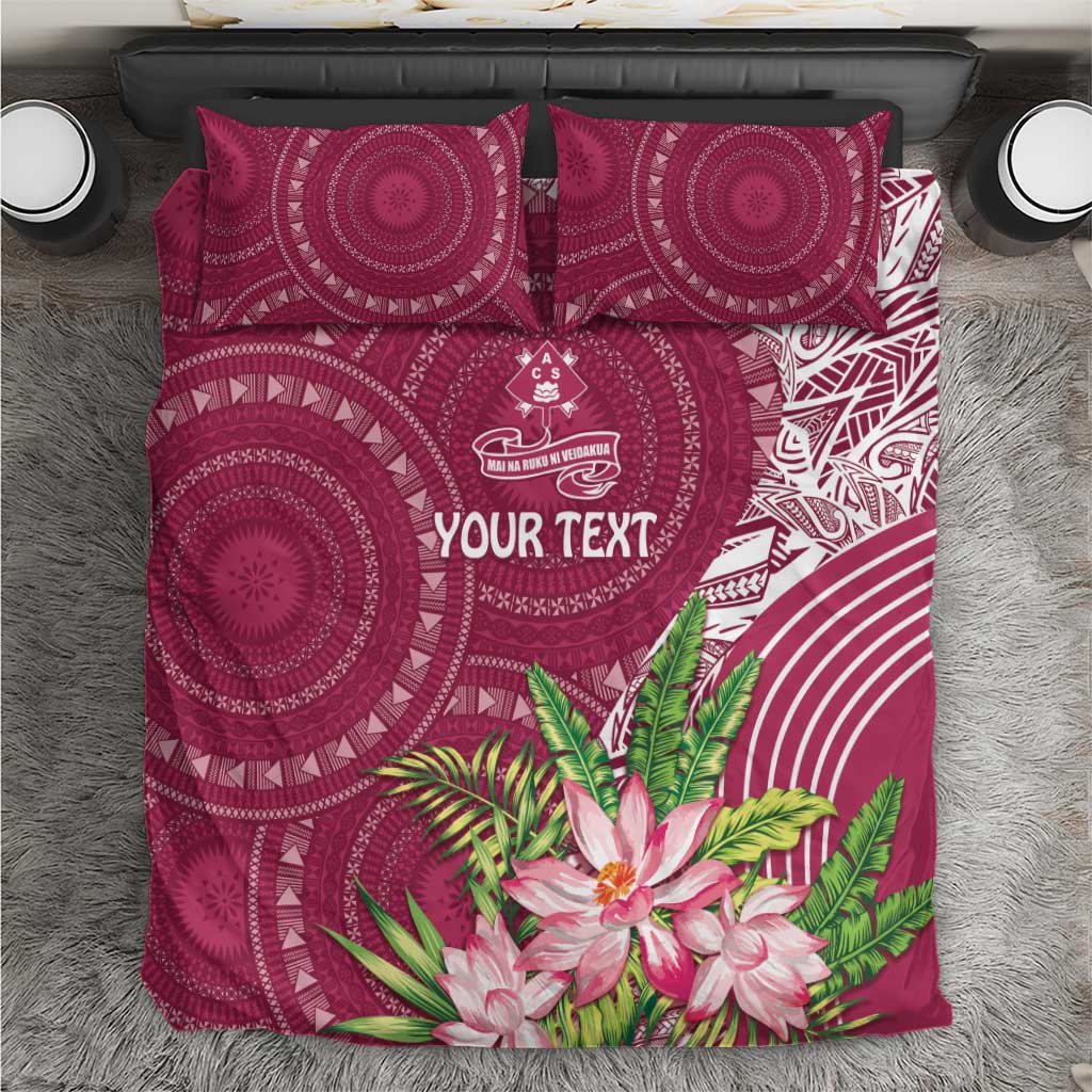 Fiji Adi Cakobau School Personalised Bedding Set Masi Tapa Mix Plumeria LT7 Maroon - Polynesian Pride