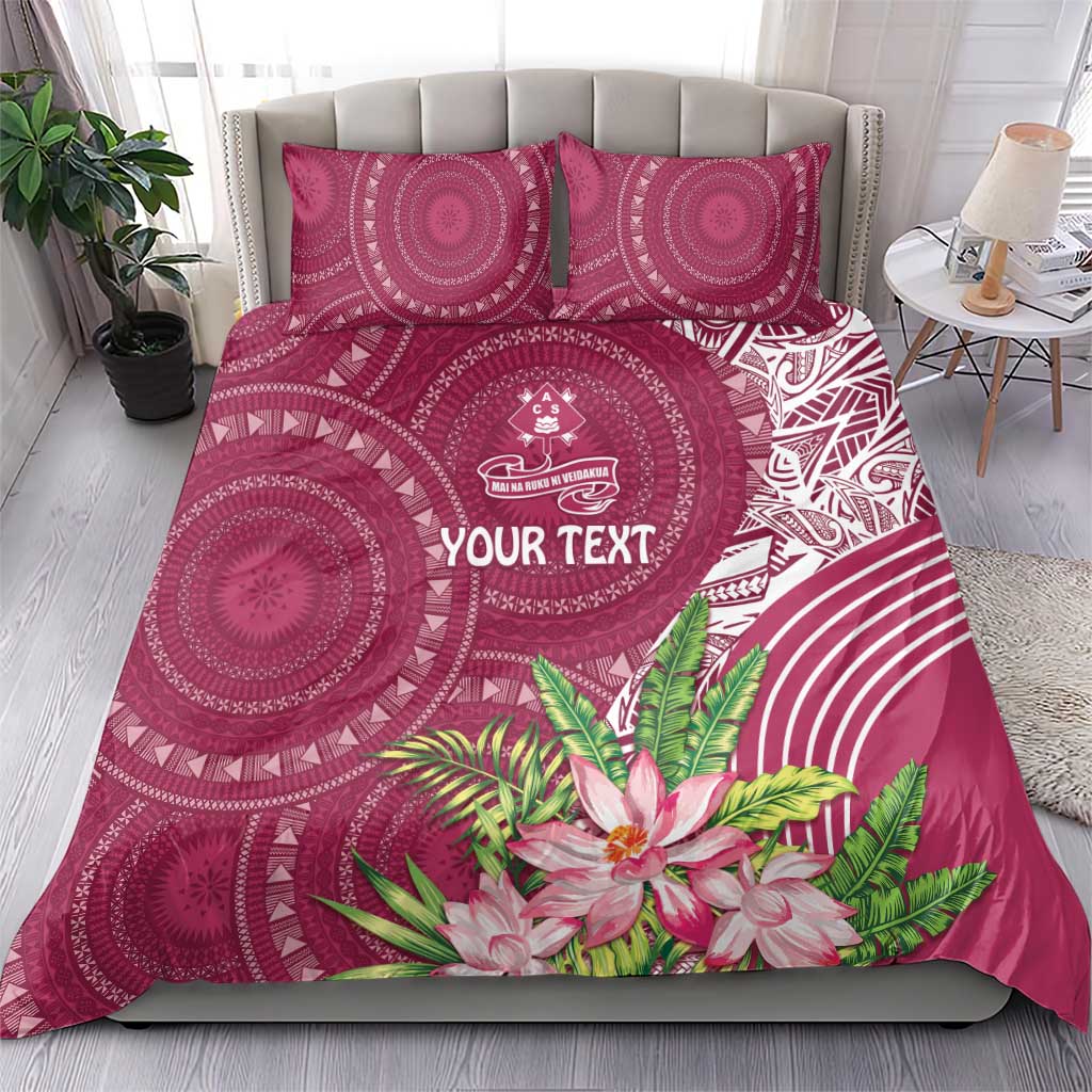 Fiji Adi Cakobau School Personalised Bedding Set Masi Tapa Mix Plumeria LT7 - Polynesian Pride