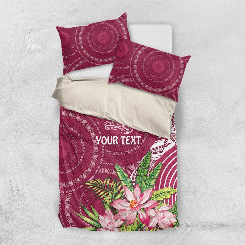 Fiji Adi Cakobau School Personalised Bedding Set Masi Tapa Mix Plumeria LT7 US Twin 172cm x 218cm Maroon - Polynesian Pride
