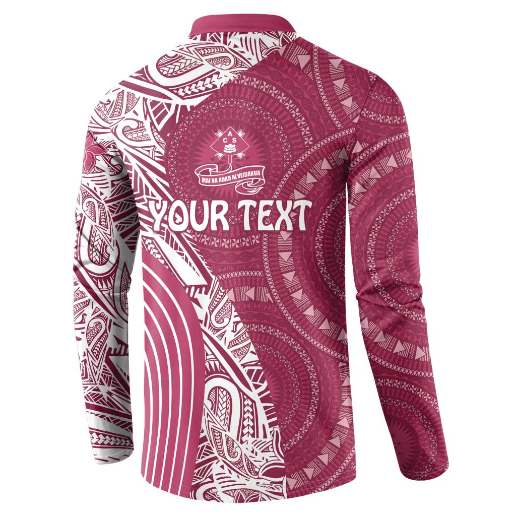 Fiji Adi Cakobau School Personalised Button Sweatshirt Masi Tapa Mix Plumeria