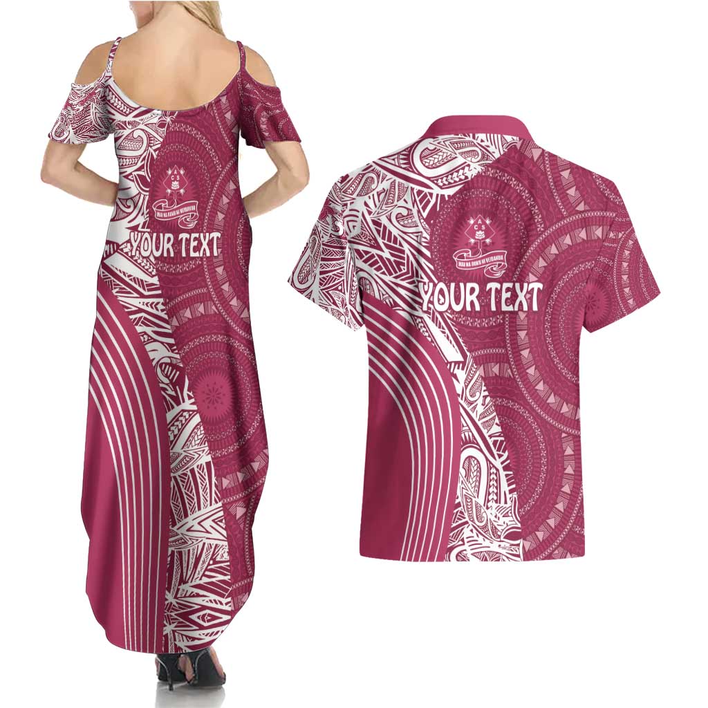 Fiji Adi Cakobau School Personalised Couples Matching Summer Maxi Dress and Hawaiian Shirt Masi Tapa Mix Plumeria