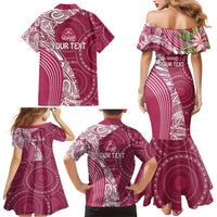 Fiji Adi Cakobau School Personalised Family Matching Mermaid Dress and Hawaiian Shirt Masi Tapa Mix Plumeria